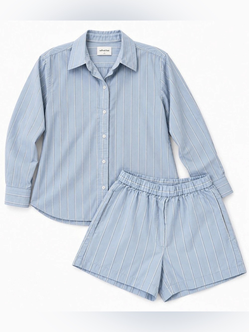 Aritzia Wilfred Pajama Set Blue Pinstripe Button-Up Shirt & Shorts SZ XS
